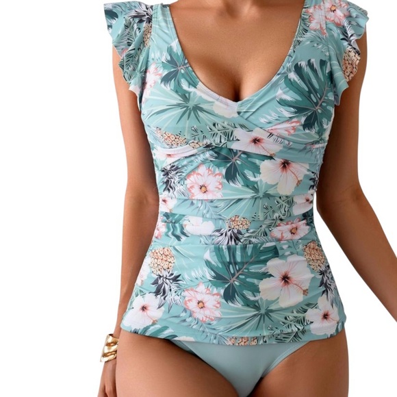 Floral Ruffle Sleeve Swimsuit - Picture 2 of 4